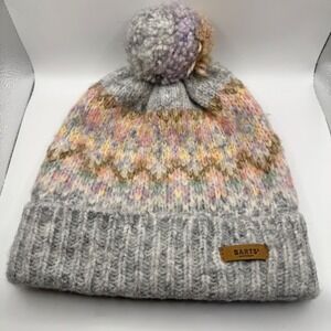 Barts Amsterdam Renaa Beanie Womens Grey Pastel Knit Pom Pom Fleece Lined Hat